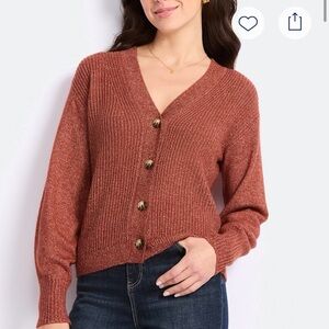 Market & Spruce - Elena Ribbed Button Down Mini Cardigan - Rust - M